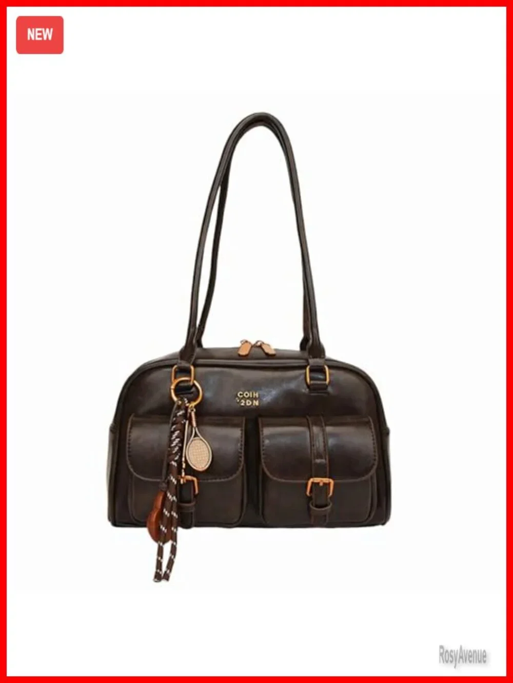 Vintage Style Faux Leather Hobo Shoulder Bag with Double Front Pockets